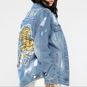 Distressed Fashion Nova Tiger Denim Jacket